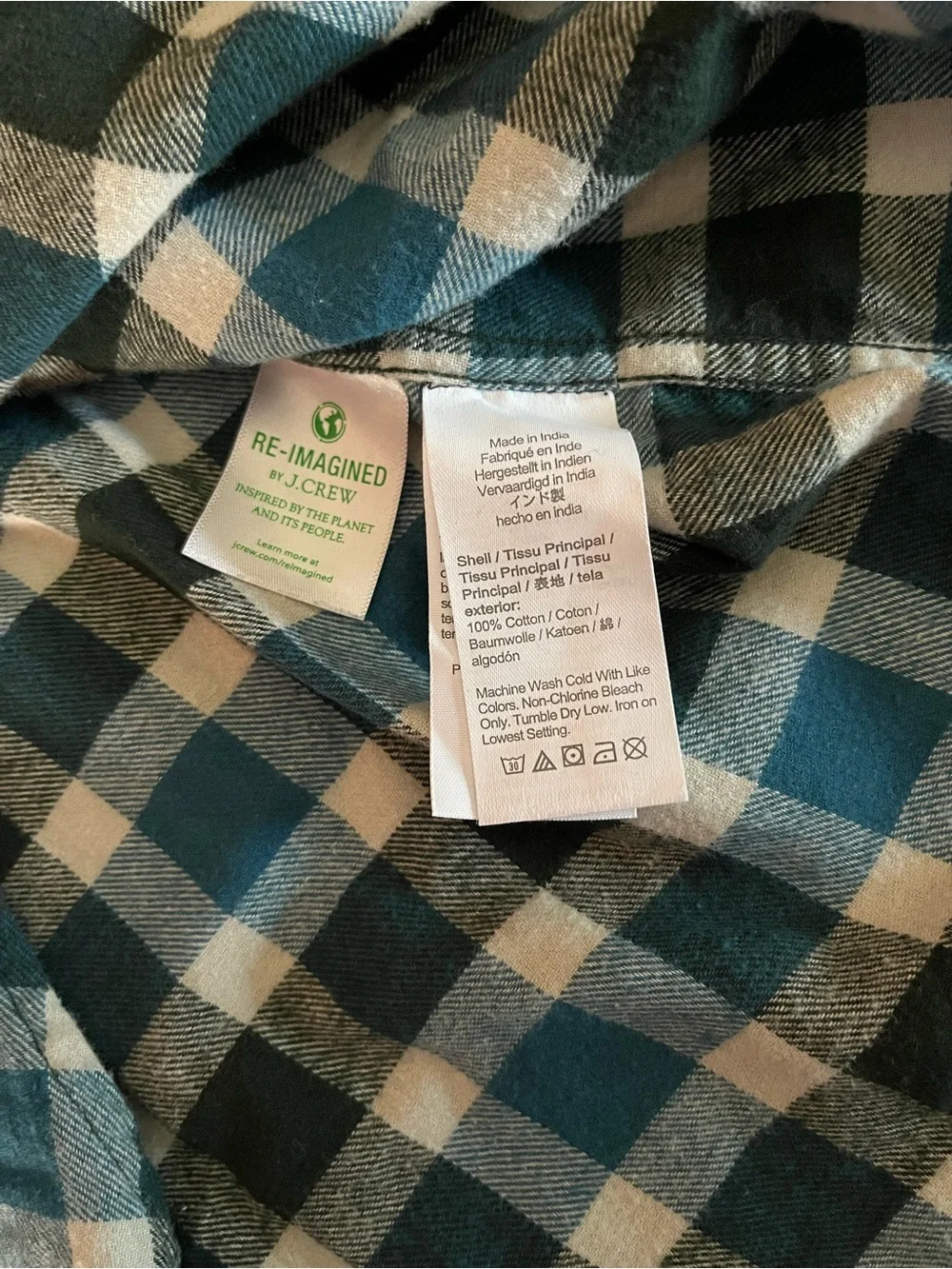 NWT J.Crew Flannel Classic Plaid Button Down Long Sleeve shirt 100% cotton L